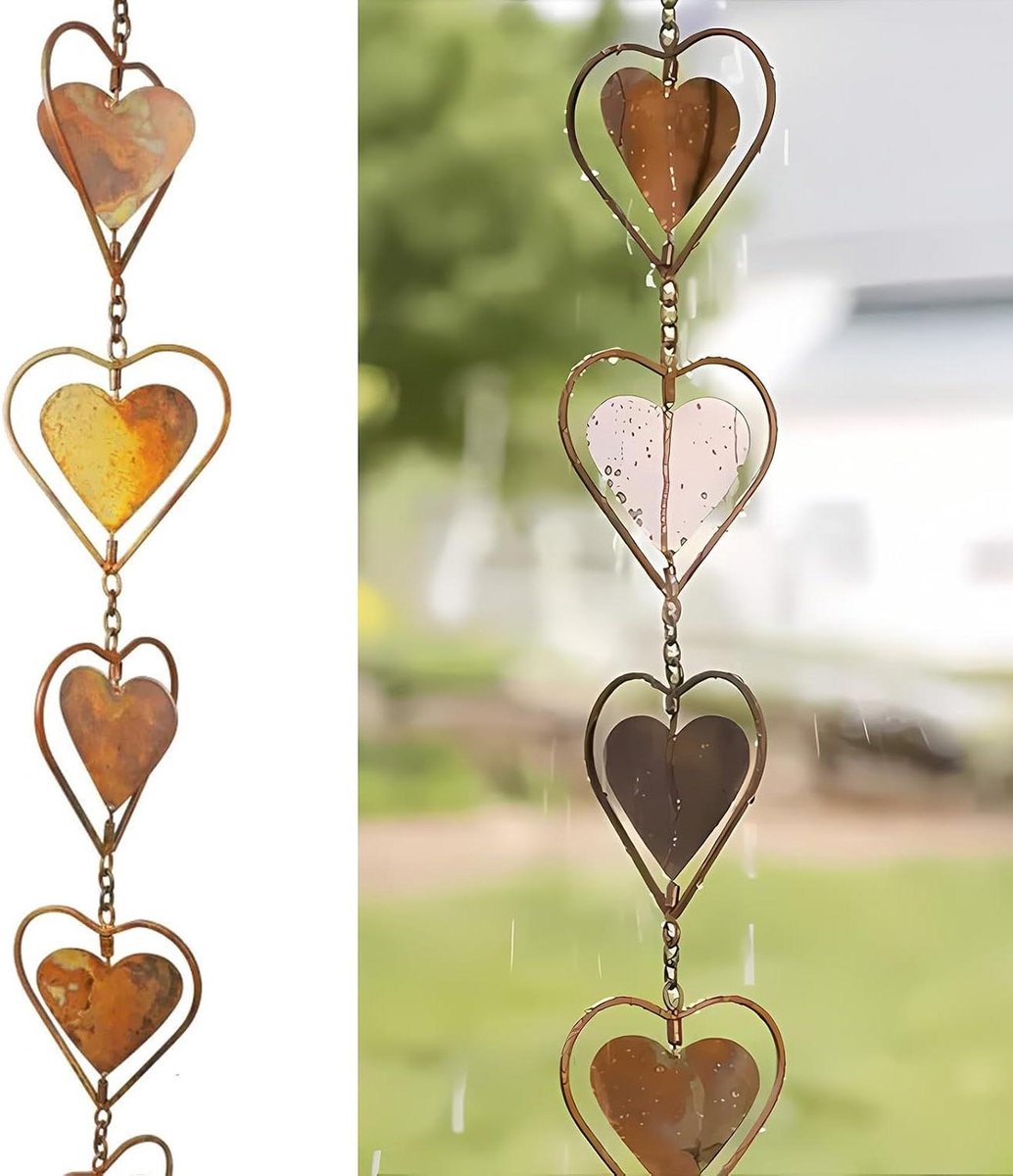 Regenketting met kannen - Decoratieve regenpijp - Buitenruimte decoreren - Handgemaakt met koperen kannen - 1 meter - Bronskleurig