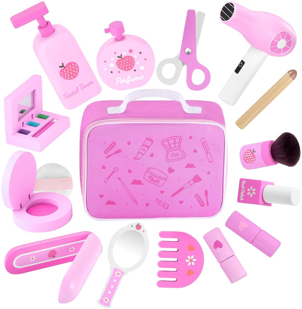 Omgoods - Houten Make-up Set voor Kinderen met Spiegeltje en Föhn