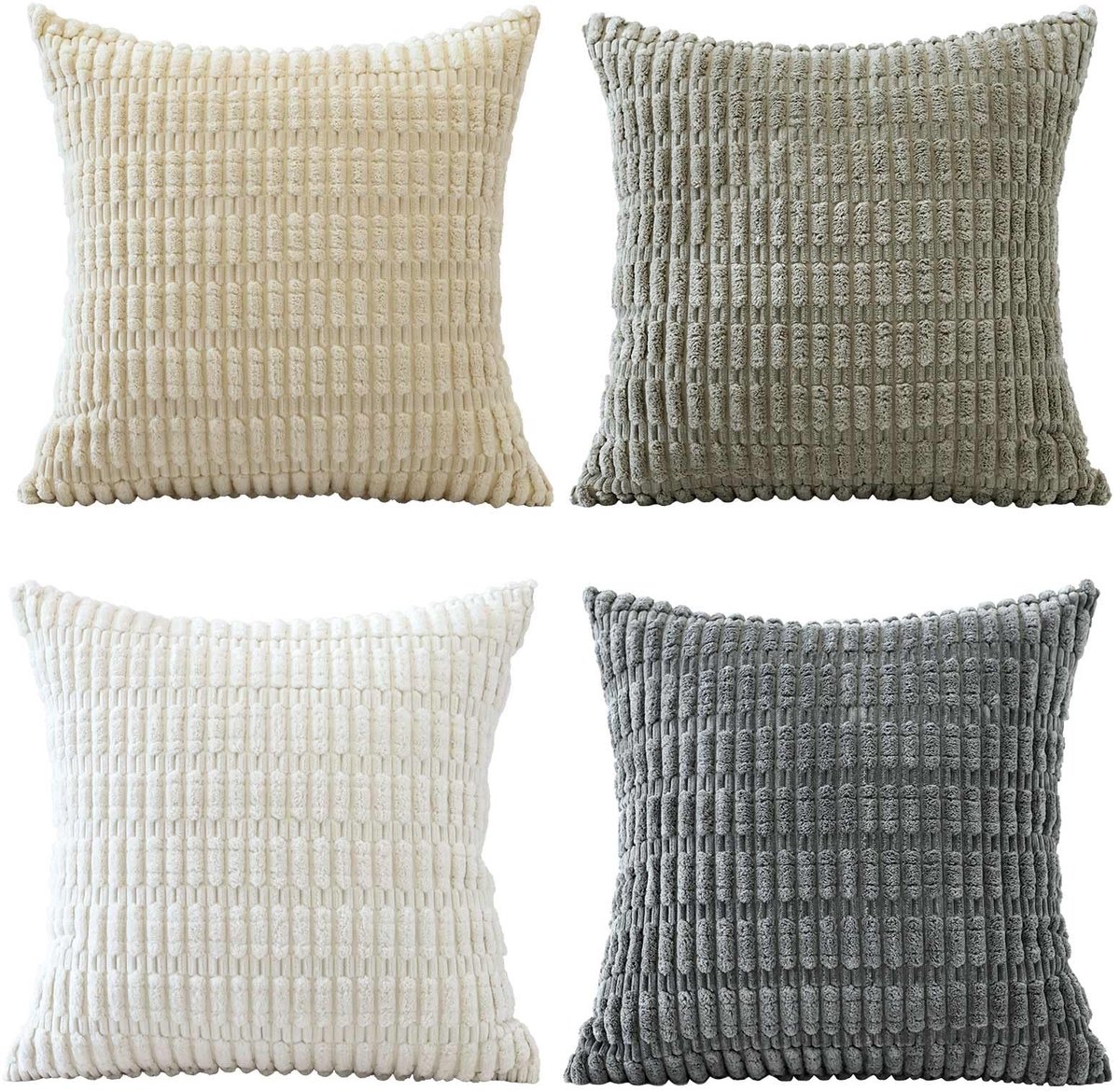 Omgoods - Set van 4 Neutrale Zachte Corduroy Kussenslopen 40x40cm