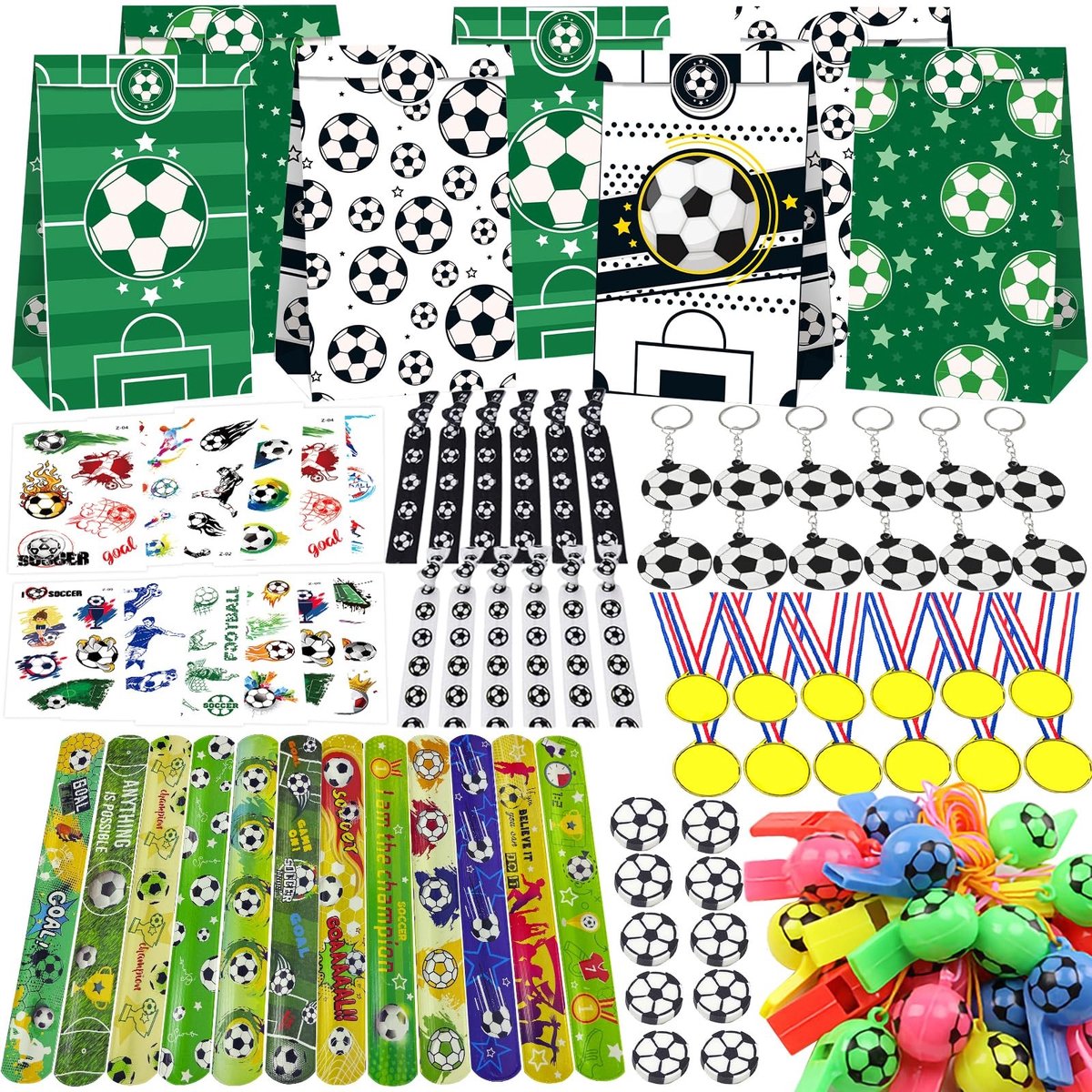 Omgoods - Voetbal Cadeau Set voor Kinderen, 96-delig met Sleutelhanger en Medaille