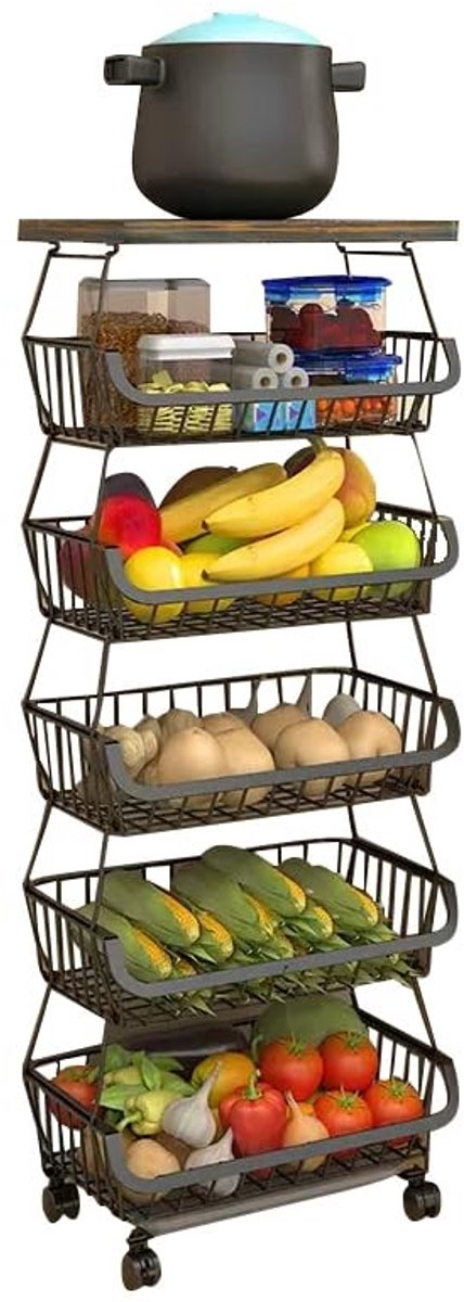Omgoods - Stapelbare Metaalmanden met Wielen, 6 Laags Keuken Organizer
