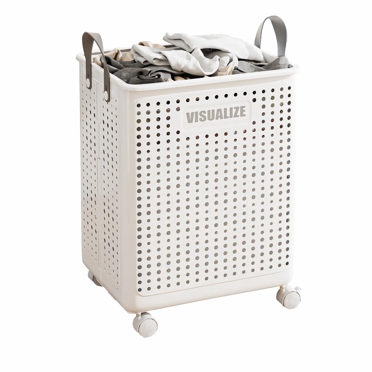 Omgoods- Wasmand 60 Liter - Opvouwbaar - Met Wieltjes - Kunststof - Handvat - Ruimtebesparend - Wascontainer