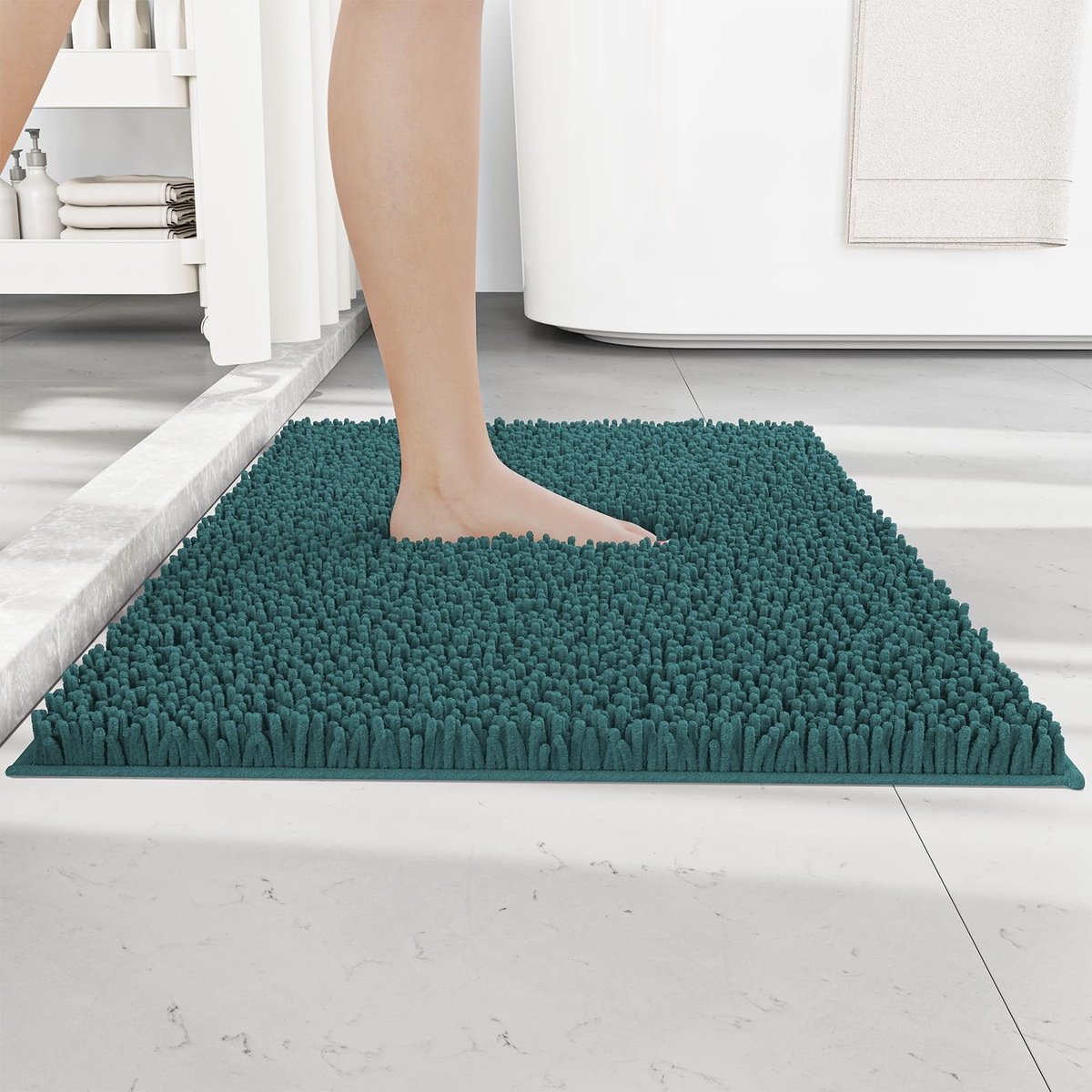 Omgoods - Chenille Badmat 50 x 80 cm, Antislip en Absorberend (Donkergroen)