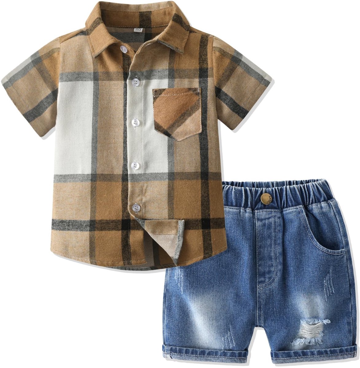 Omgoods - 2-delige Baby Kleding Set met Korte Mouwen en Jeans