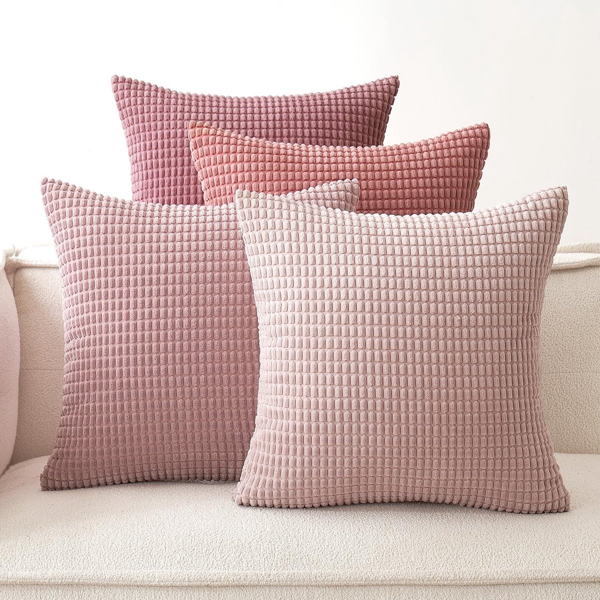 Omgoods- Kussenhoezen 40 x 40 cm - Set van 4 - Decoratieve Kussenslopen - Zacht Polyester - Onzichtbare Ritssluiting - Korrelpatroon