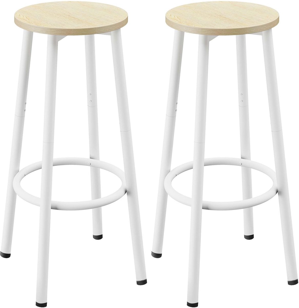 Omgoods - Set van 2 barstoelen 64cm, met voetensteun, rond voor keuken en eetkamer (natuurlijke kleur)