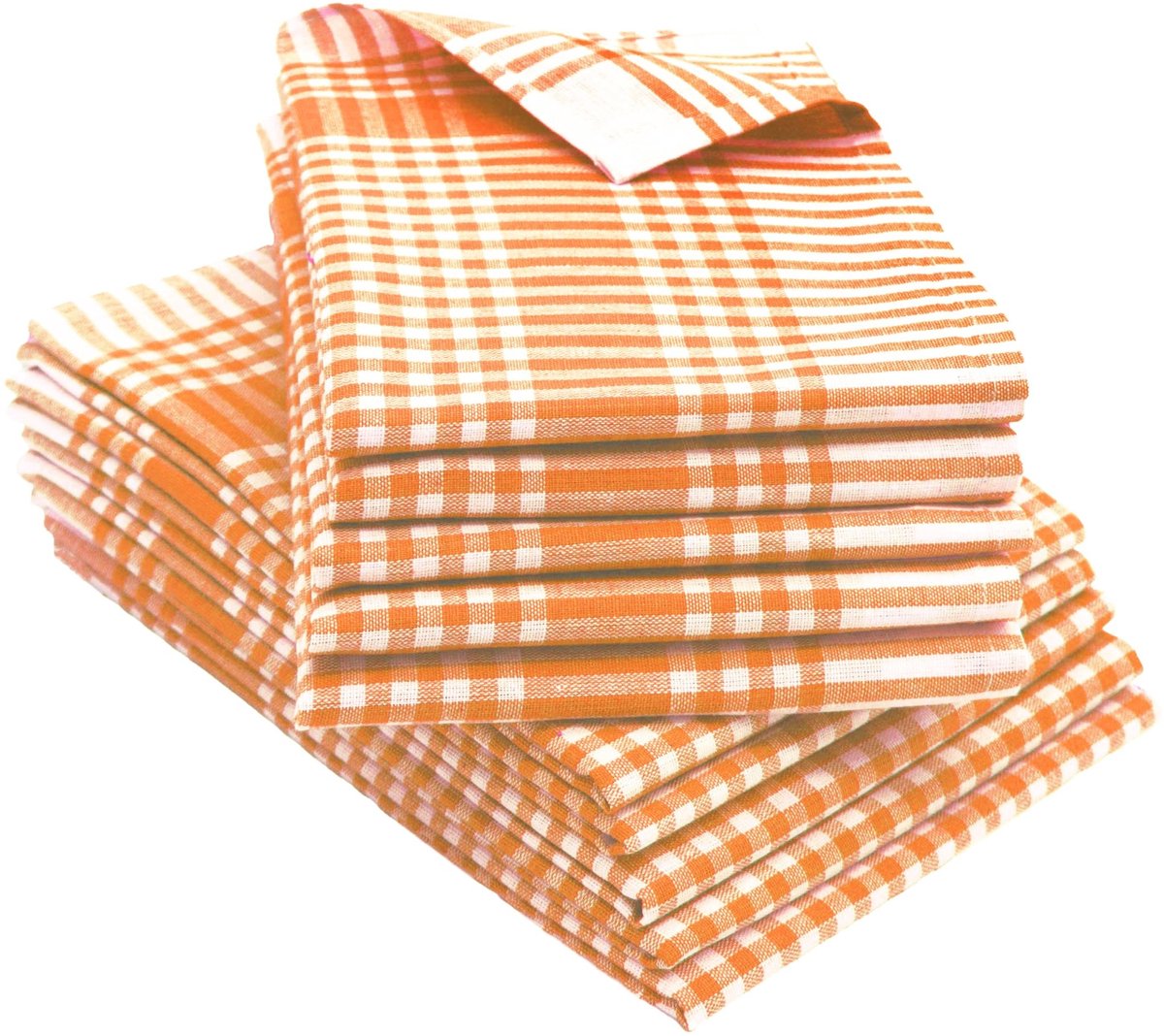 Omgoods - Set van 10 Katoenen Theedoeken in Oranje-Wit