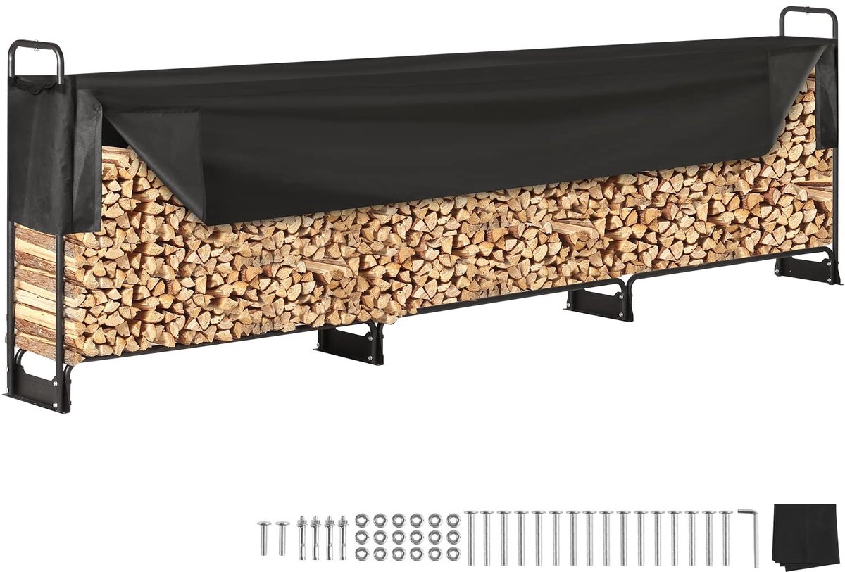 Omgoods - Stalen Houtopslag Rek met Waterdichte Cover voor Tuin en Patio