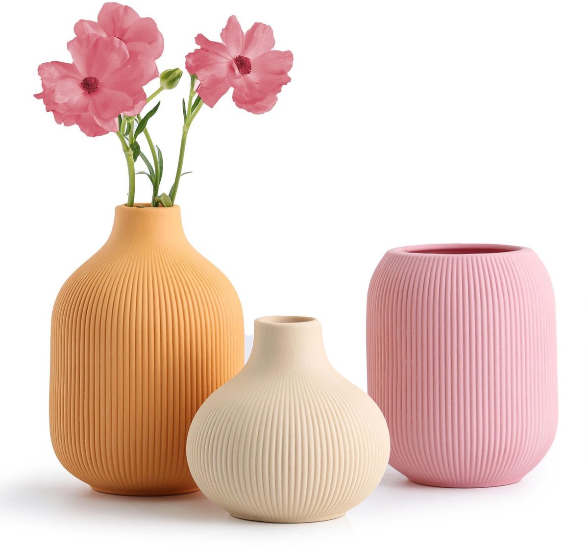 Omgoods - Set van 3 Minimalistische Keramische Vazen voor Thuisdecoratie