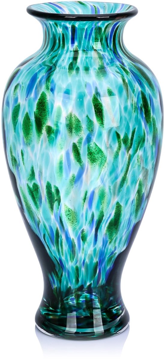 Omgoods- Glazen Vaas Mondgeblazen - Turquoise - Hoog Design - Uniek Stuk - Muranoglas - Elegante Woondecoratie - Bloemenvase