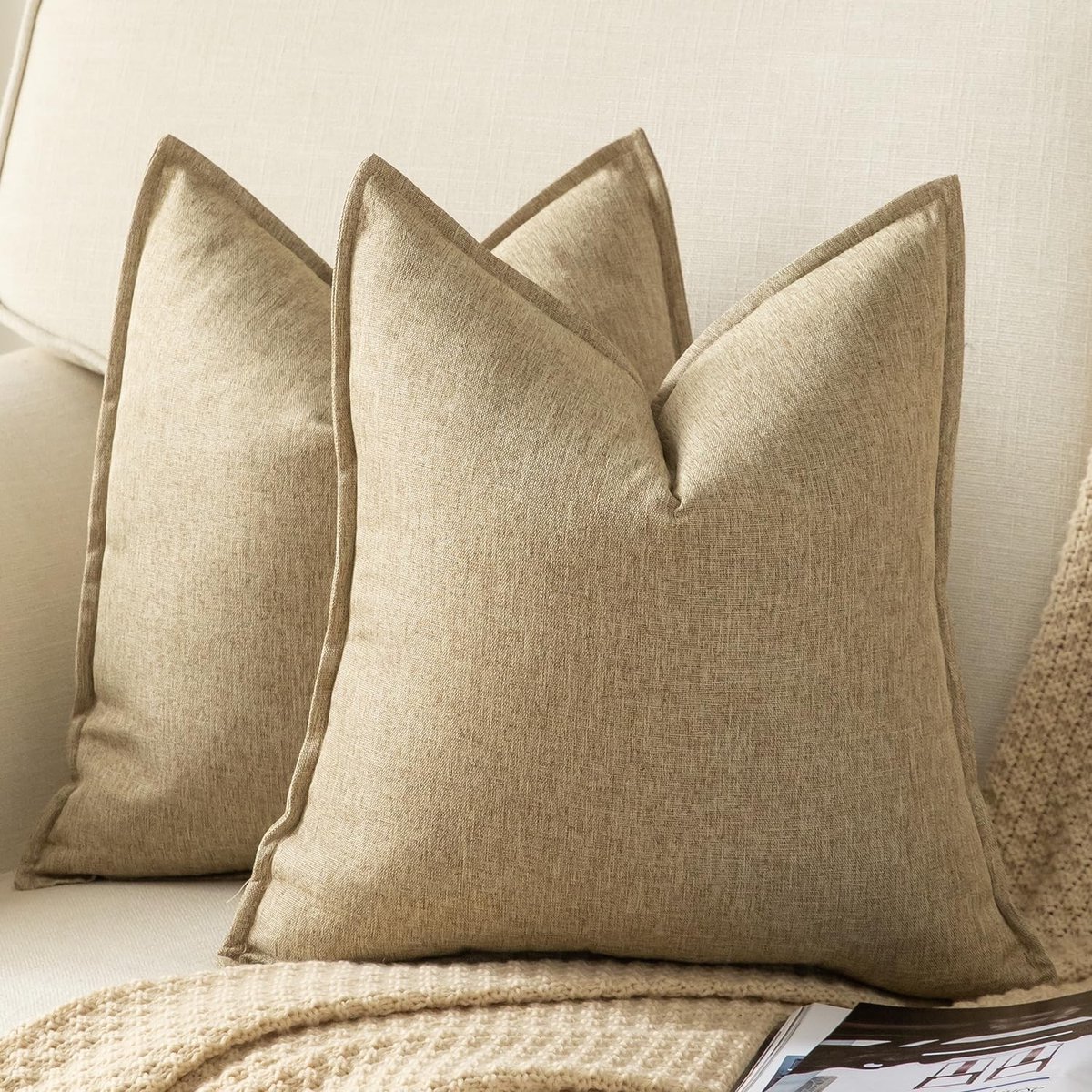 Omgoods - Set van 2 Kussenslopen van Linnen 50x50cm Khaki