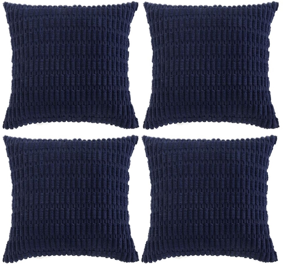 Omgoods - Set van 4 Effen Corduroy Kussenhoezen 40 x 40 cm in Marineblauw