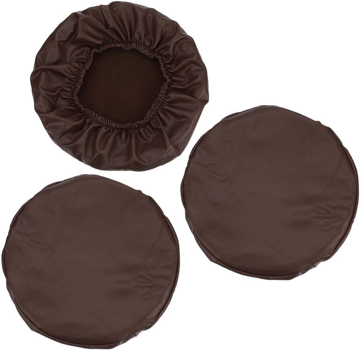 Omgoods - Set van 3 Ronde Barkrukhoezen van PU Leer, Bruin
