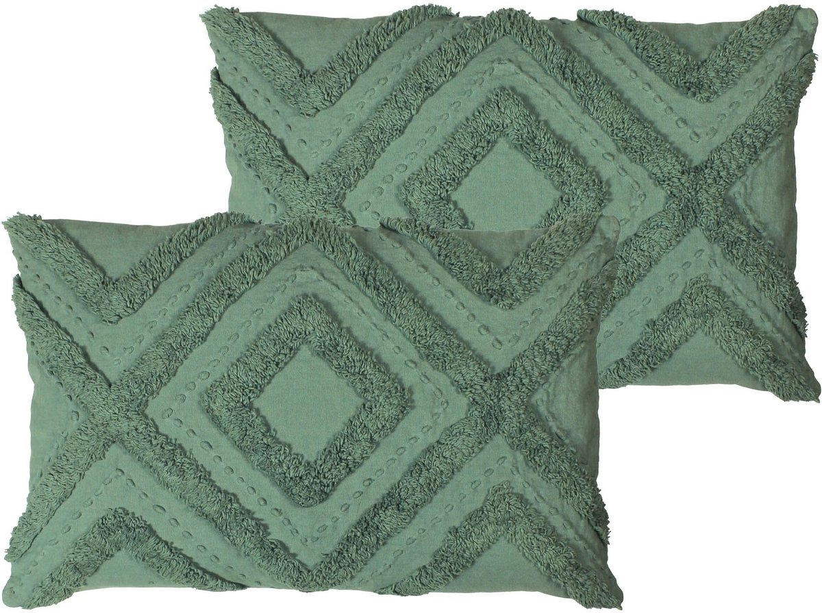 Omgoods - Orson Sierkussens Veren Vulling - Set van 2 - Geometrisch Eucalyptus 30x50 cm