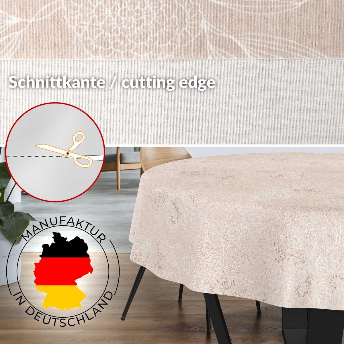 Omgoods - Wasbaar Tafelkleed van Katoen/Polyester met Effen en Bladmotief 140 cm Rond