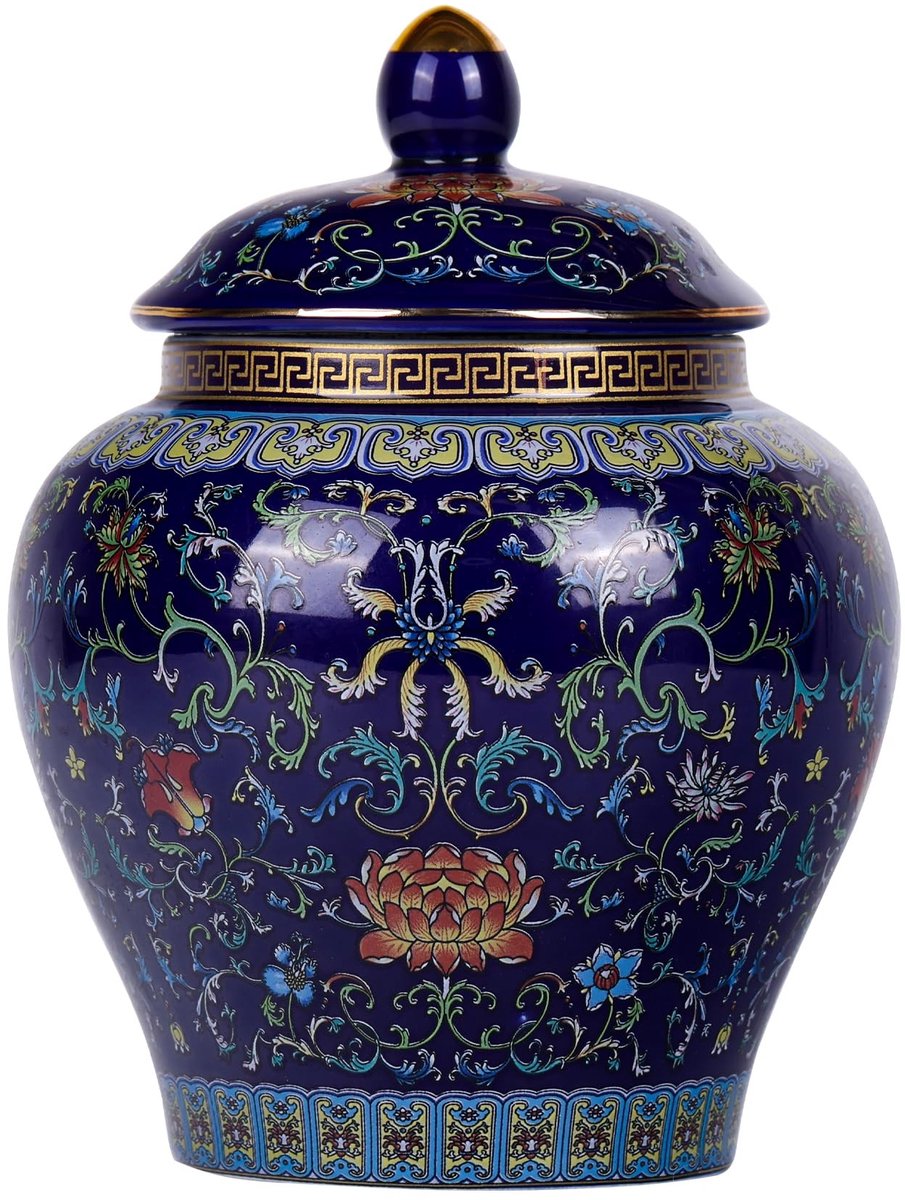 Omgoods - Handgemaakte Enamel Ginger Jar in Blauw en Wit voor Decoratie