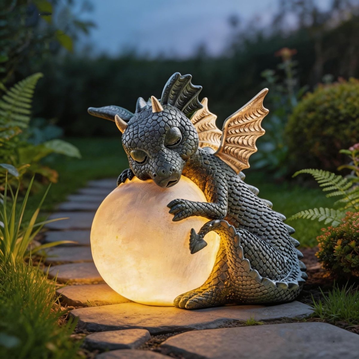 Omgoods - Decoratieve Draak met Rond Licht voor Tuindecoratie