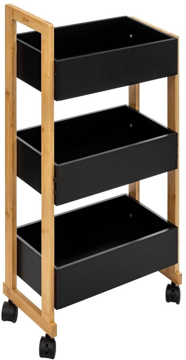 Omgoods - 3 Laags Trolley voor Badkamer van Bamboe en Hout