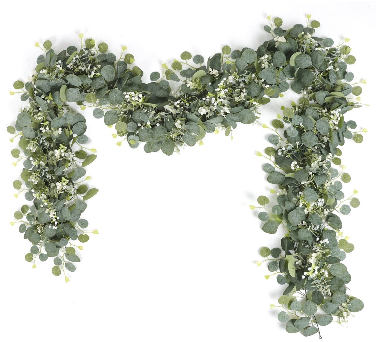 Omgoods - Set van 2 Kunstmatige Eucalyptusguirlandes met Witte Bloemen