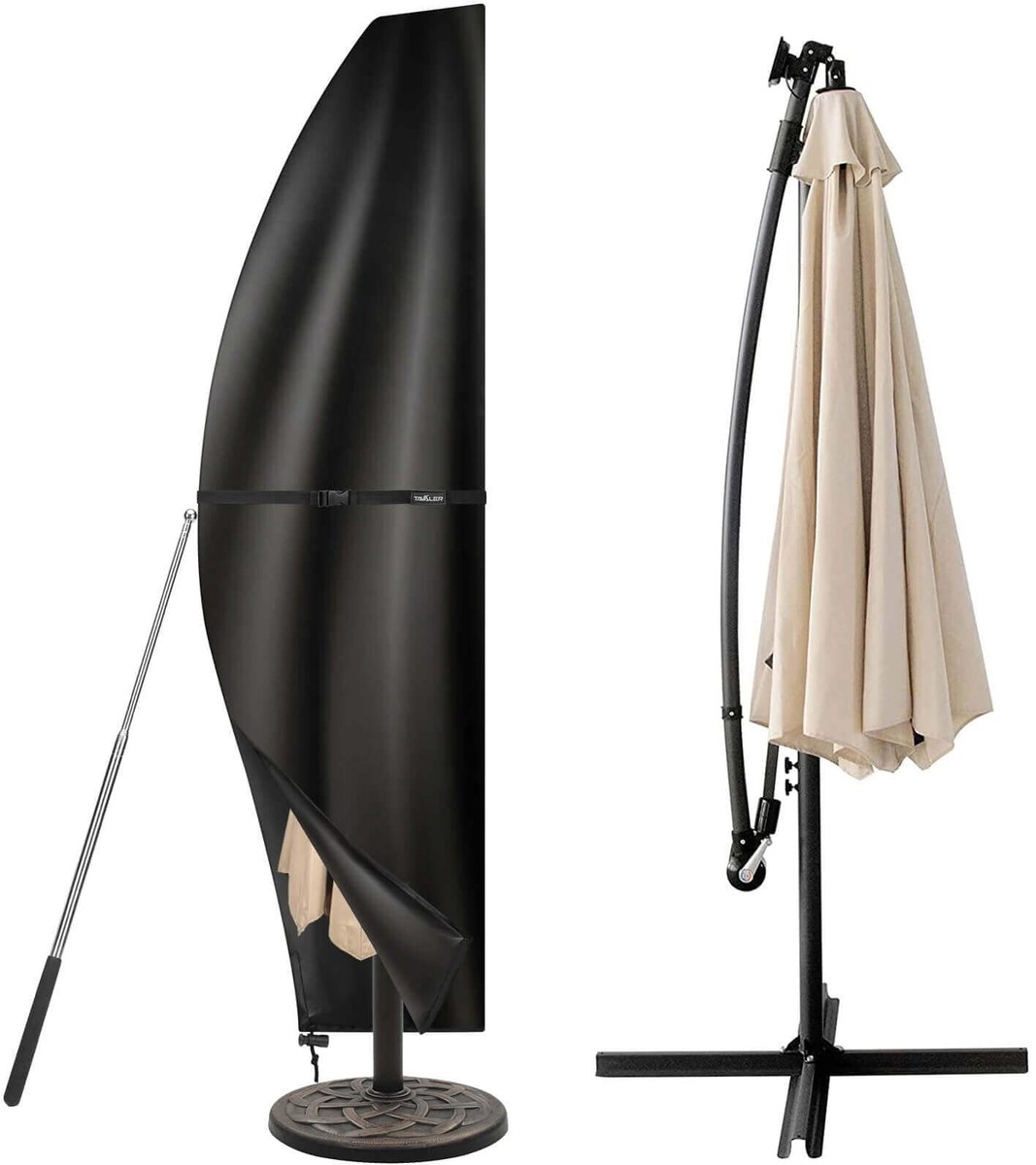 Omgoods- Beschermhoes Parasol 3-4 M - Waterdicht - 420D Oxford-stof - Verstelbare Veiligheidsgordel - Hoogwaardige Rits - Schimmelbestendig - Parasolhoes