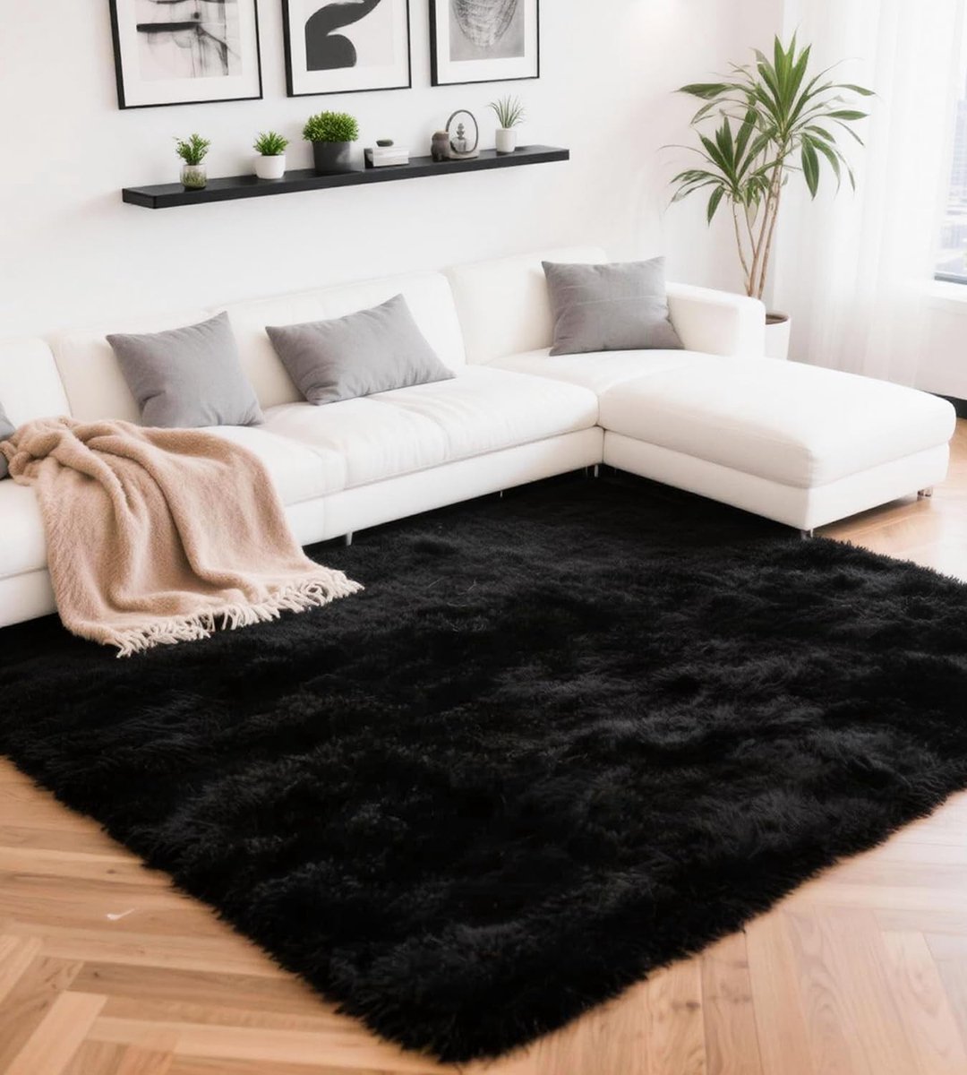 Omgoods- Tapijt Hoogpolig Zacht - Fluffy Vloerkleed - 100% Polyester - 80 x 150 cm - Voor Woonkamer/Slaapkamer - Lichtgrijs