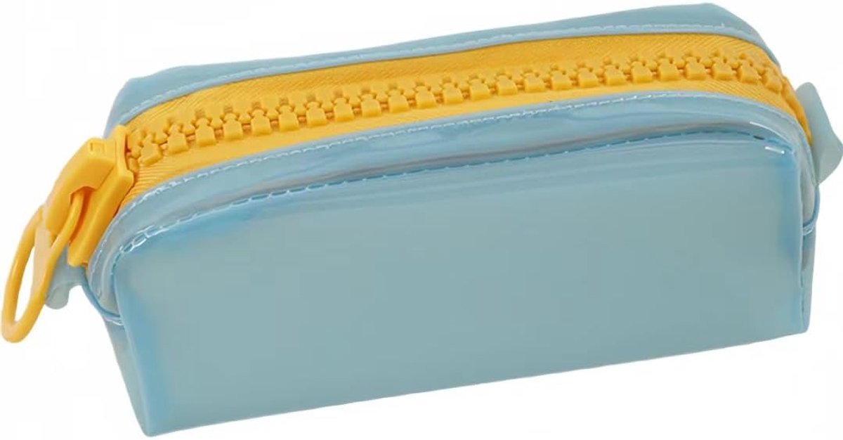 Grote Jelly Etui - Ruime Pennenopberger - Esthetische Opbergzak voor Schrijfwaren en Cosmetica - Blauw