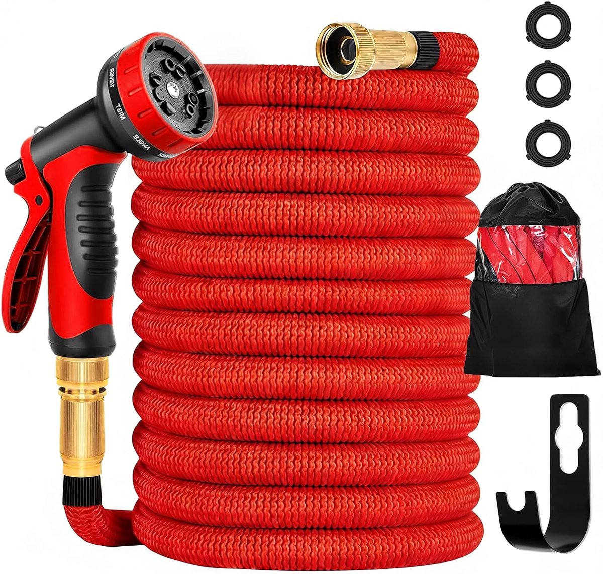 15 meter lange uitschuifbare tuinslang met 10-in-1 sproeipistool | Flexibele en knikbestendige waterslang met 1/2" en 3/4" messing adapters | Ideaal voor het besproeien van de tuin