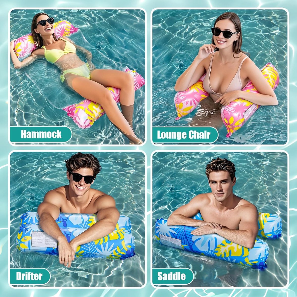 SnelShoppen - 4-in-1 Opblaasbare Water Hammock Set voor Volwassenen - Multifunctioneel Luchtbed voor Zwembad, Stranden, Tuin - Palmblad Ontwerp - 2 St