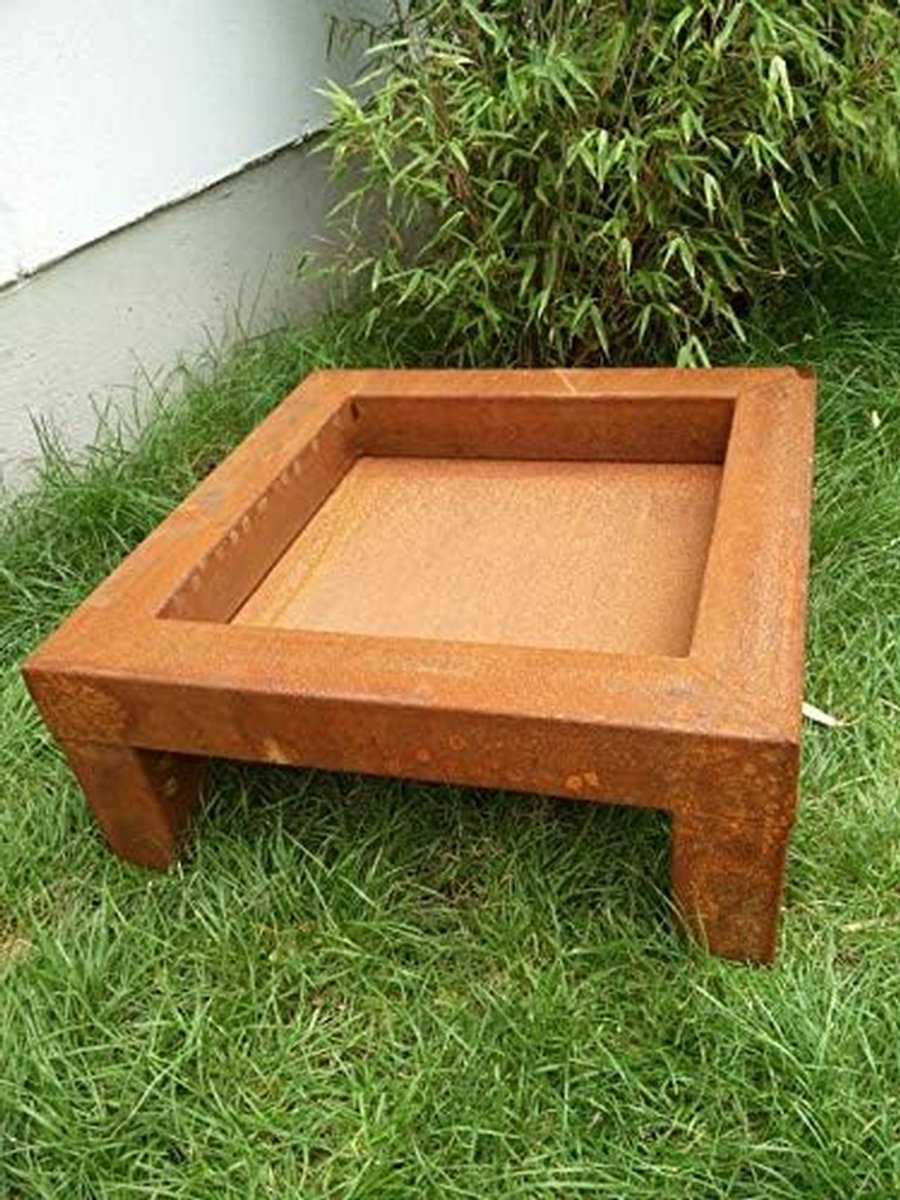 Tuinvuurschaal Metaal - Tuinschaal Roestkleurig - Terras Verwarmen - Handgemaakt Ontwerp - 80 x 80 x 24 cm - Roestkleurig