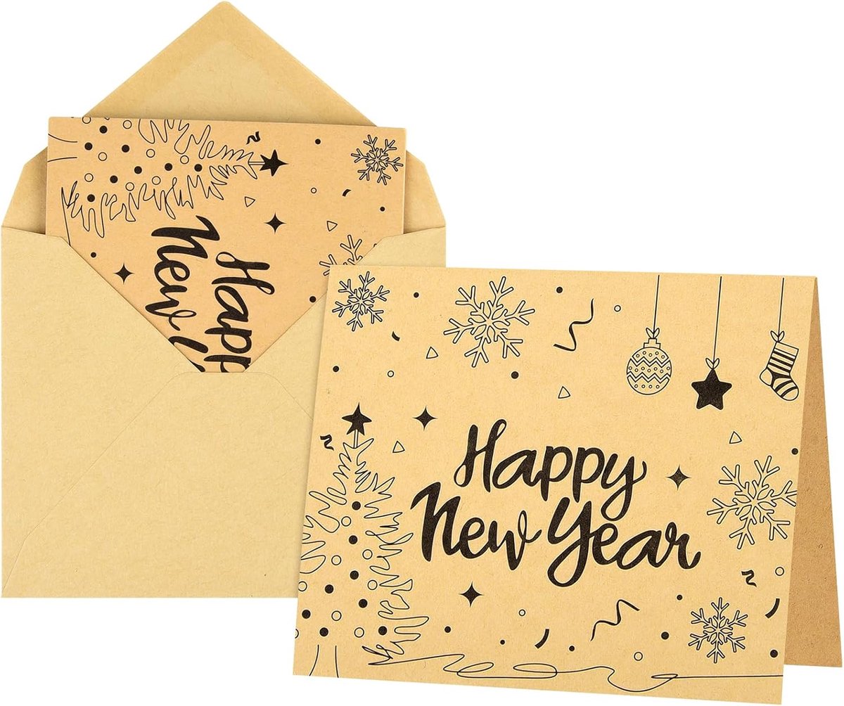 Wenskaarten met enveloppen en stickers Kraft vakantie notitiekaarten blanco binnenkant - Klassieke stijl