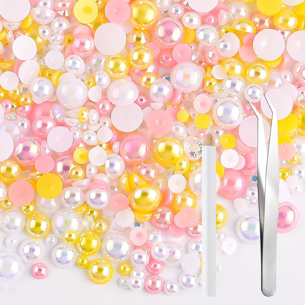 60g Mix Parels en Strass Steentjes voor Ambachten Flatback Strass Steentjes Half Rond Gemengde Maat 3mm-10mm Flatback Parels voor Ambachten DIY Nagel Kunst Schoenen Kleding Bekers Mokken