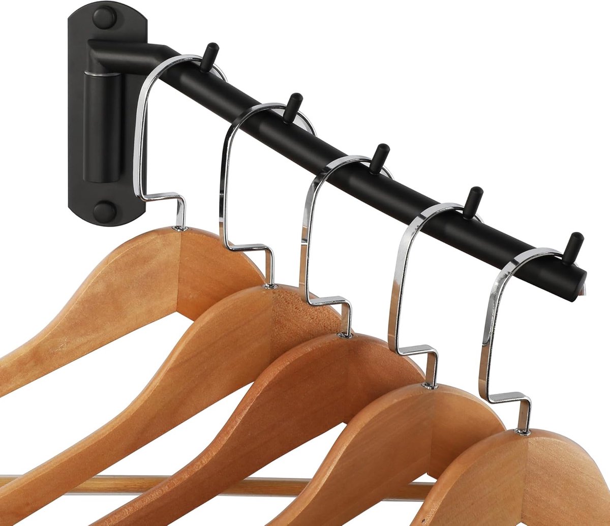 180° draaibare kledingventilator, 27 cm, klaphaak, wandhaak voor kledingstang, ruimtebesparend en elegant, zwart