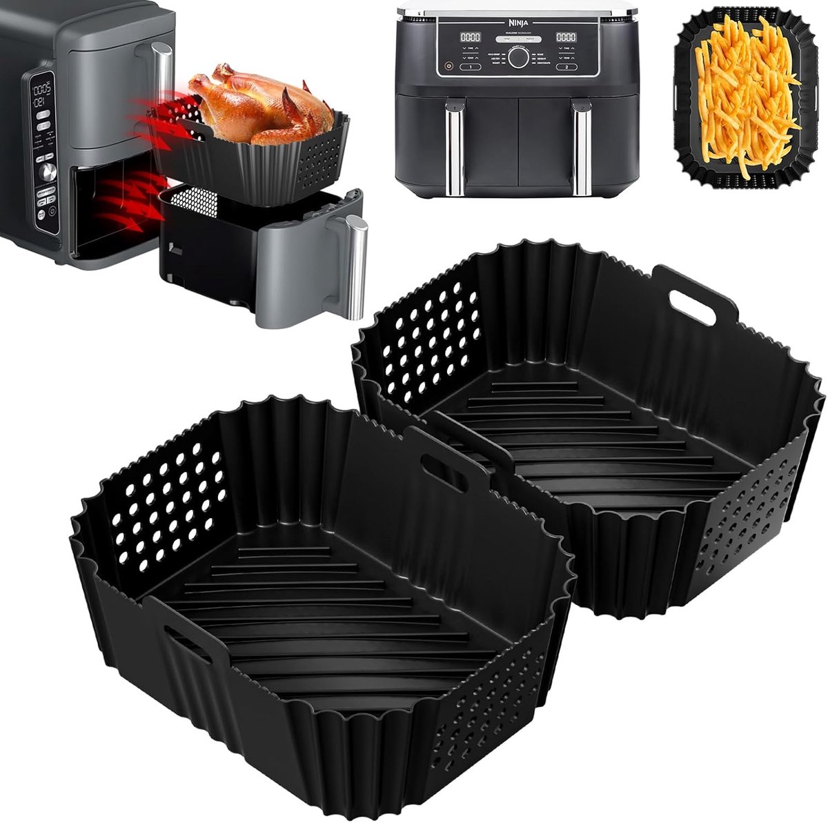 Air Fryer-liners 2-delig - siliconen - geschikt voor Ninja Double Stack XL en Foodi Max - eenvoudig schoon te maken - SnelShoppen