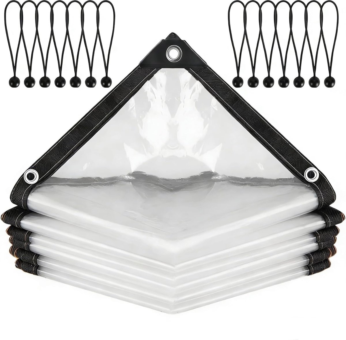 3 x 4 m, transparant zeil met inslagringen, waterdicht afdekzeil met ingestanste ringen, afdekzeil met elastische ballen, regenbescherming, zeildoek, windbescherming, voor outdoor, camping