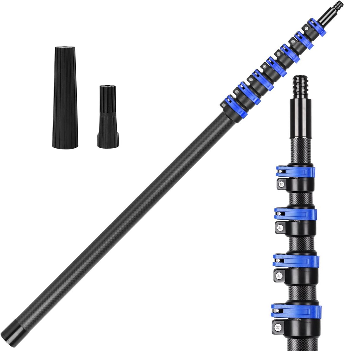 Verlengstang van koolstofvezel, 9,15 m, multifunctionele telescopische stang, lichtgewicht gereedschapspaal, verfroller verlengstang 1,45 m - 9,15 m voor raamreiniging, vederstofdoek, gootreiniger