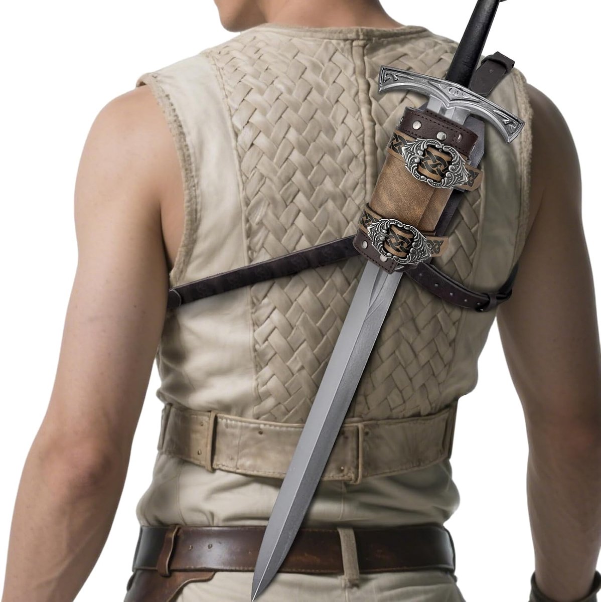 Middeleeuws kunstleren rug zwaard kikker, Vintage verstelbaar zwaard holster, Middeleeuwen rug zwaard schede holster