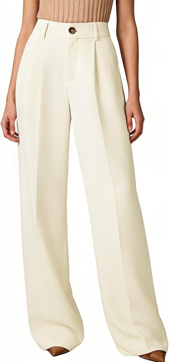 zakelijke broek voor dames, hoge taille, stoffen broek, vrijetijdsbroek, palazzo-broek, werkbroek met zakken en knopen