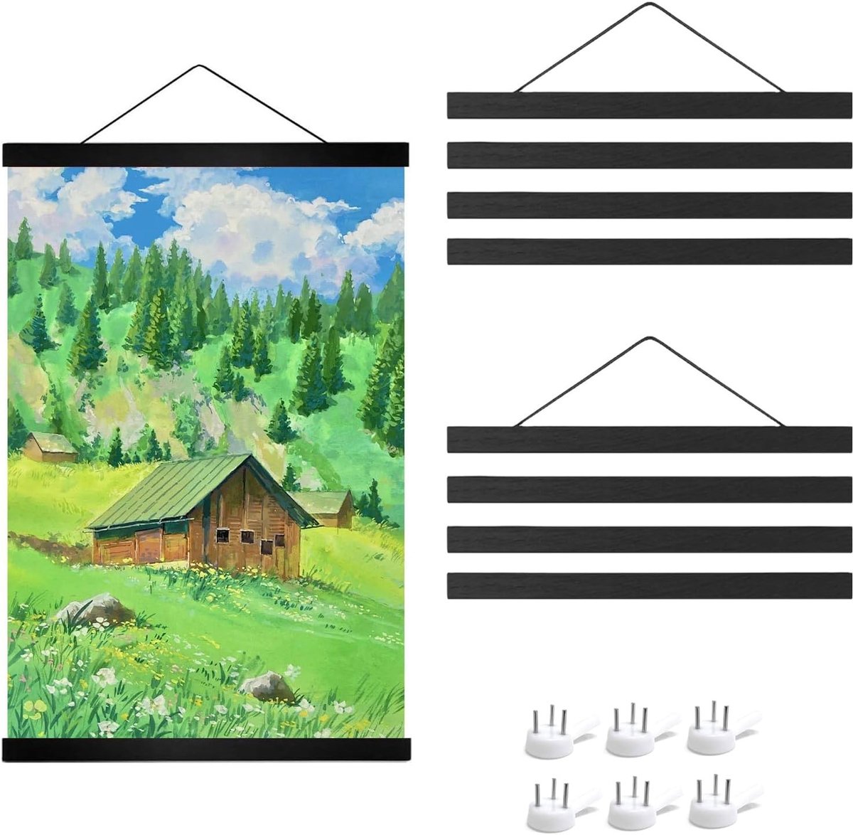 Set van 3 magnetische lijsten - A3 - posterrail - magnetische posterlijst - hout - 31 cm - fotolijst - zwarte posterlijst met sleutelkoord en spijkers - voor foto's - afdrukken - kunstwerk