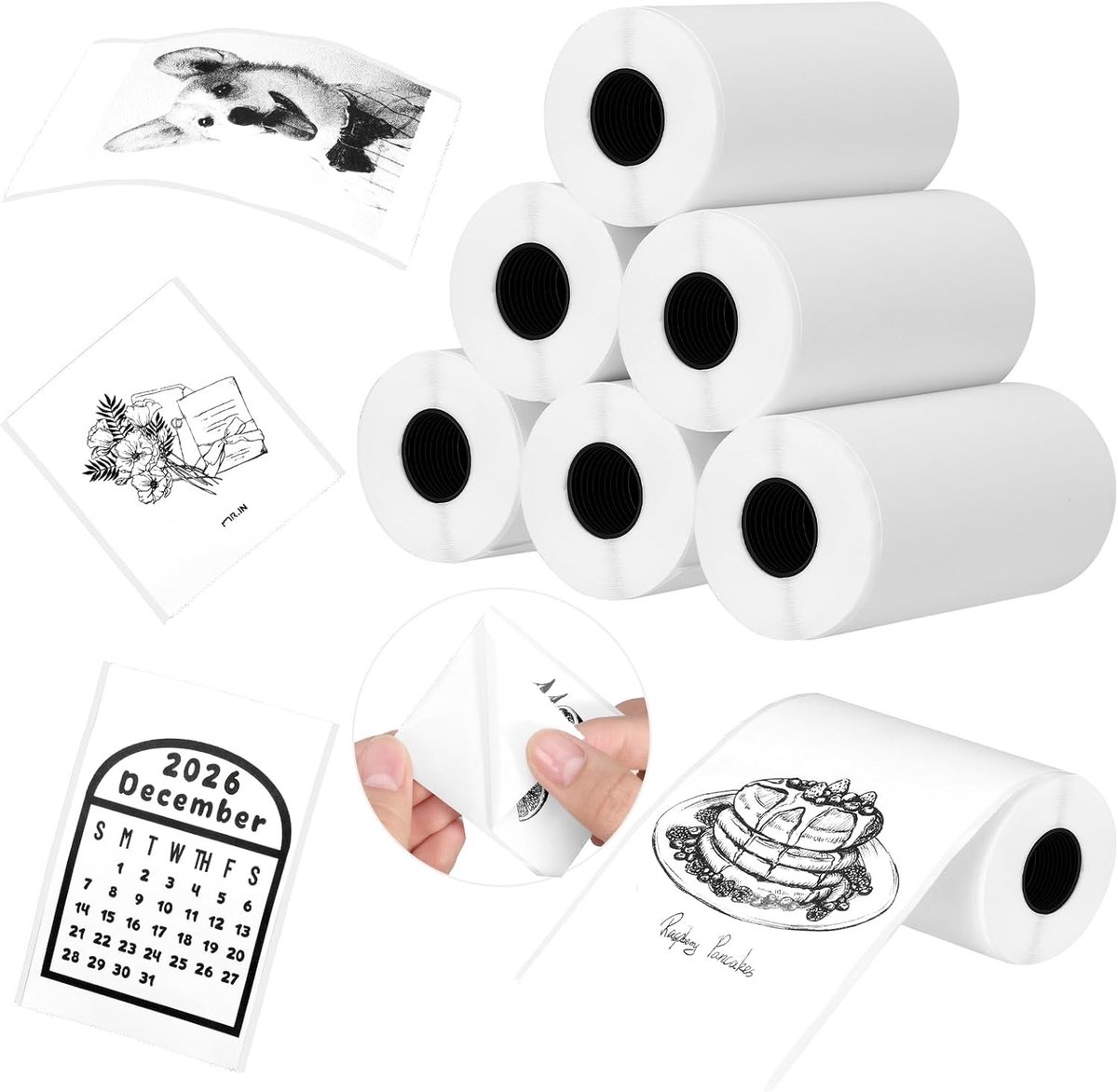 Mini Printer Rolls - Sticker Papier - Zelf Labels Printen - Zelfklevend Thermisch Papier - 6 Rollen 53mm - Wit