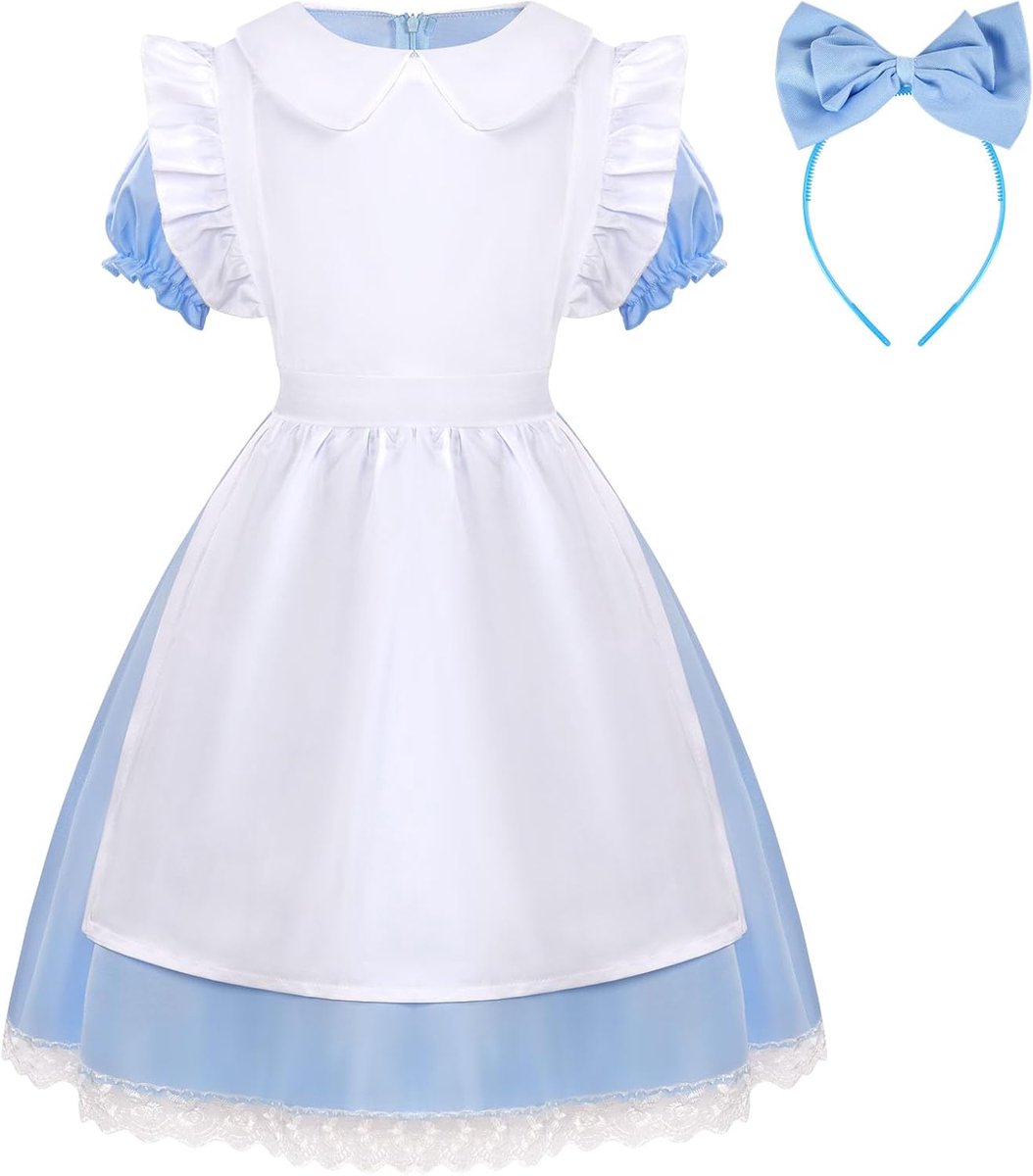 Kostuums voor Kinderen en Peuters - Wonderland Jurken Set Met Haarband, Fancy Dress Blauw en Wit, Outfit voor Boek Dag