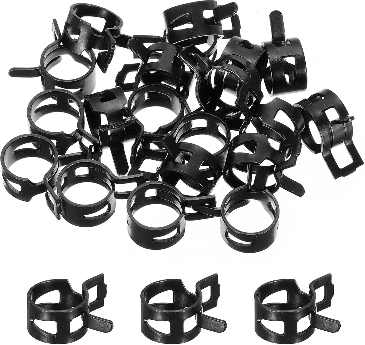 20 stuks klemklemmen voor brandstofslang, veerband voor slang, 14 mm, siliconen slang, vacuümslang, waterslang, bijpassende set, zwart