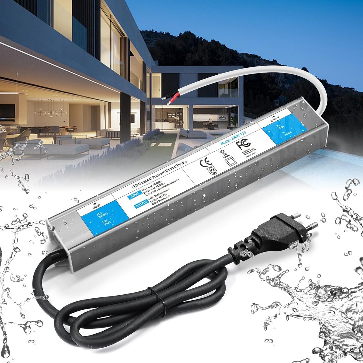 Transformator LED 220V aan 12V 200W 16,6A Outdoor Waterdichte IP67 Voeding 220V aan 12V DC Driver Low Voltage Constant Current Controller, Geschikt voor LED Strip Lights