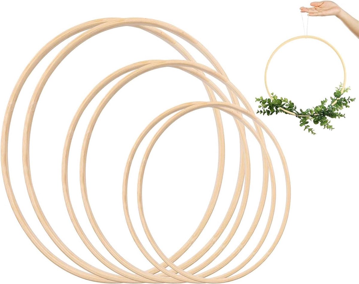VALAM 6 stuks bloemenkransringen, bamboe, houten hoepel, van macramé voor dromenvanger, dromenvanger, ronde houten - ShopVlot