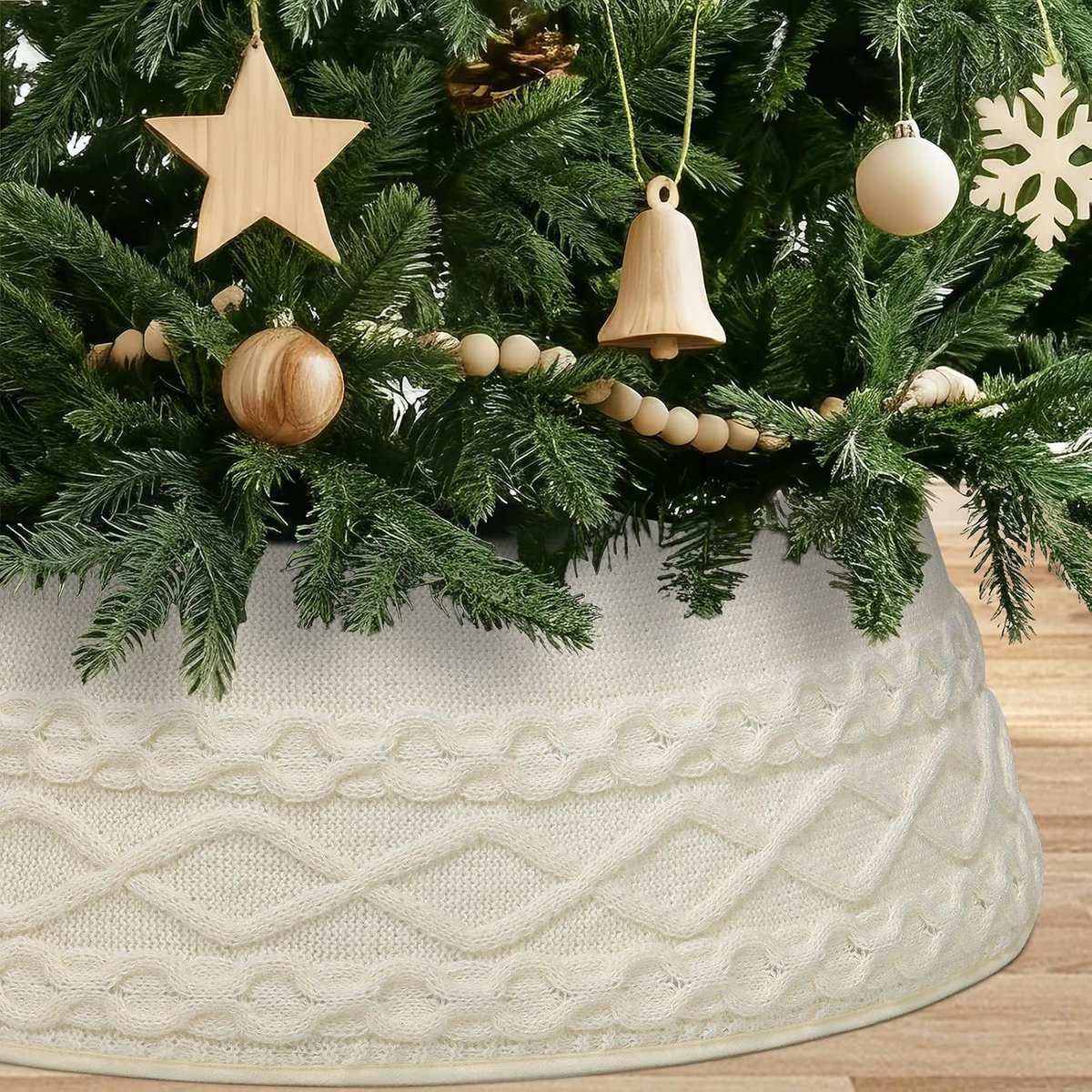 Driedimensionale Gebreide Kerstboomrok 71 cm Ronde Decoratieve Rok Kerstboomvoetbedekking Gebreide Schort Voor Kerstdecoratie (Wit)