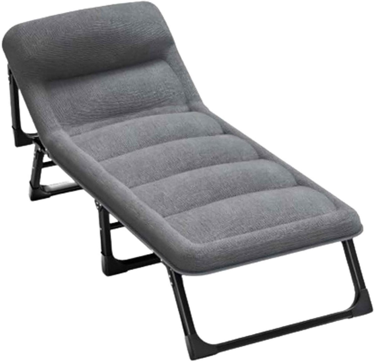Camping Bed - Opklapbed Kampeerbed - Ontspannen Buiten - 4-voudig Verstelbaar - 190x70cm - Grijs