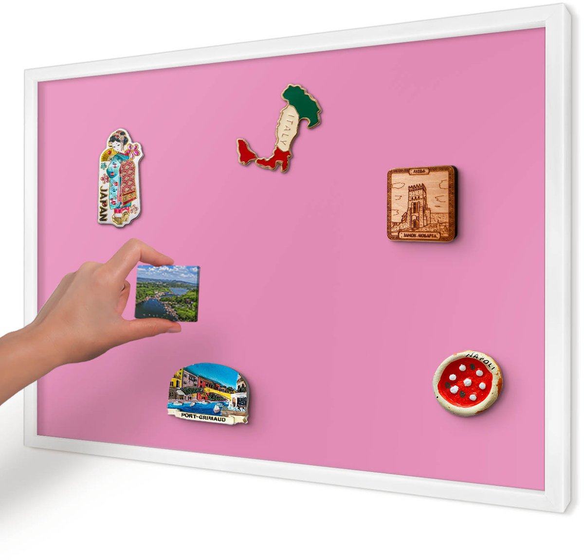 Artprintcave Roze Magneetbord mit Witte Lijst - 60x40 cm - Koel Roze Bord Voor Magneten - Minimalist Magneet Bord mit Frame - Achtergronden En Patronen