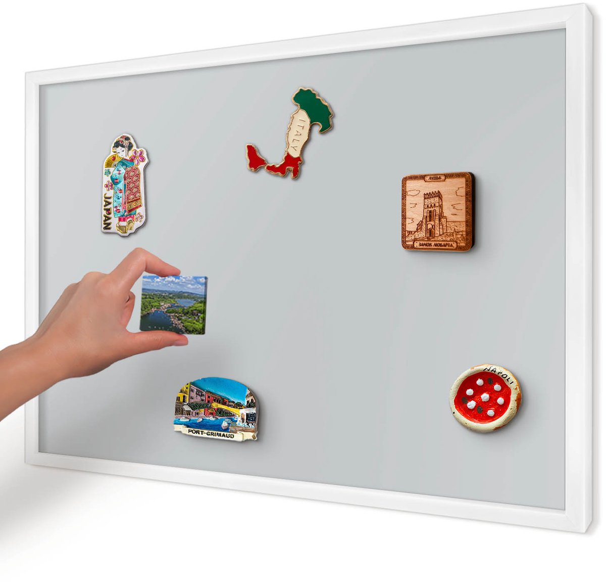 Artprintcave Grijs Magneetbord mit Witte Lijst - 60x40 cm - Lichtgrijs Magneetbord Voor Foto's - Minimalist Memobord Keuken - Achtergronden En Patronen