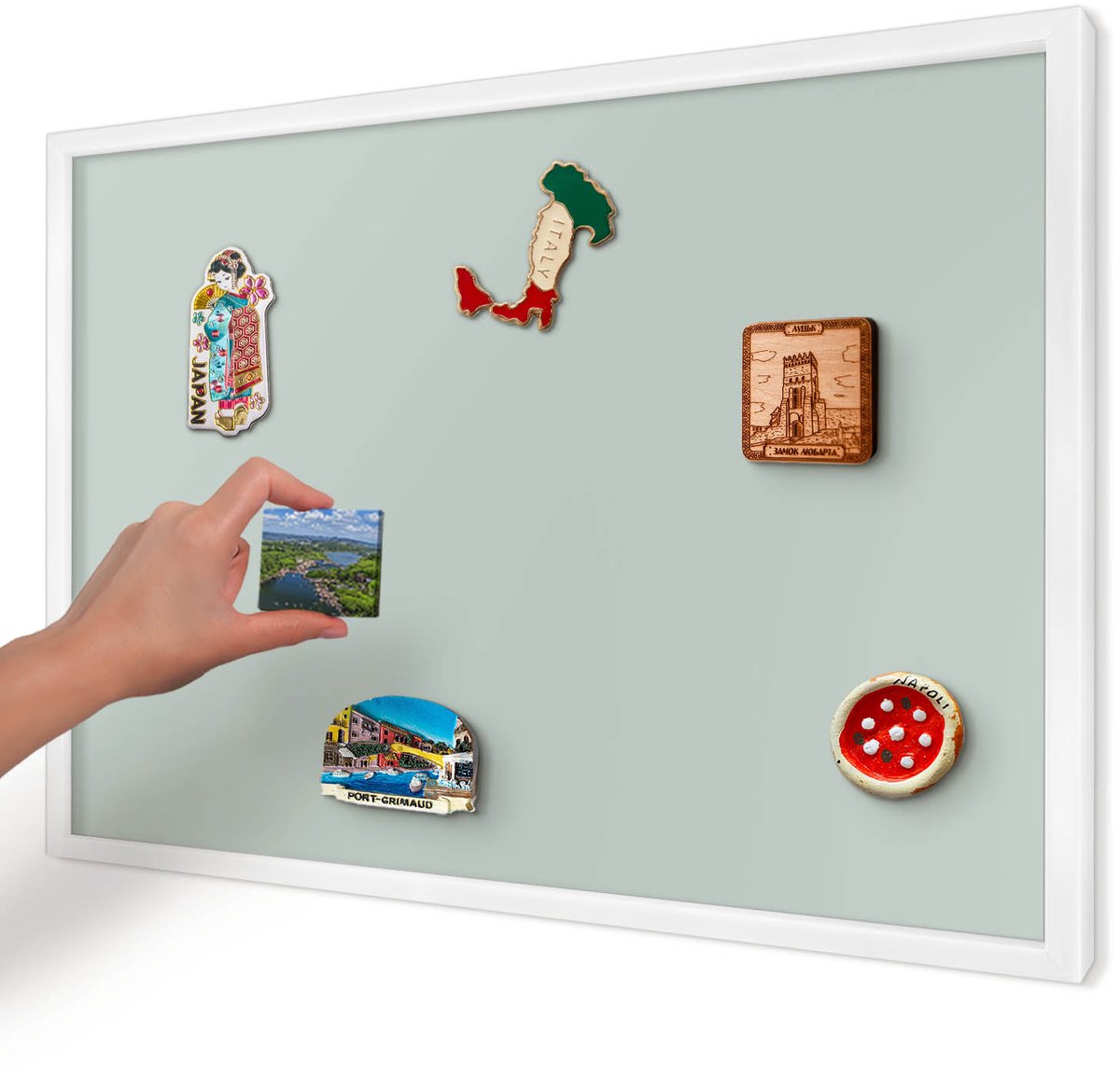 Artprintcave Groente Magneetbord mit Witte Lijst - 60x40 cm - Lichte Munt Magnetisch Bord - Minimalist Notitiebord - Achtergronden En Patronen