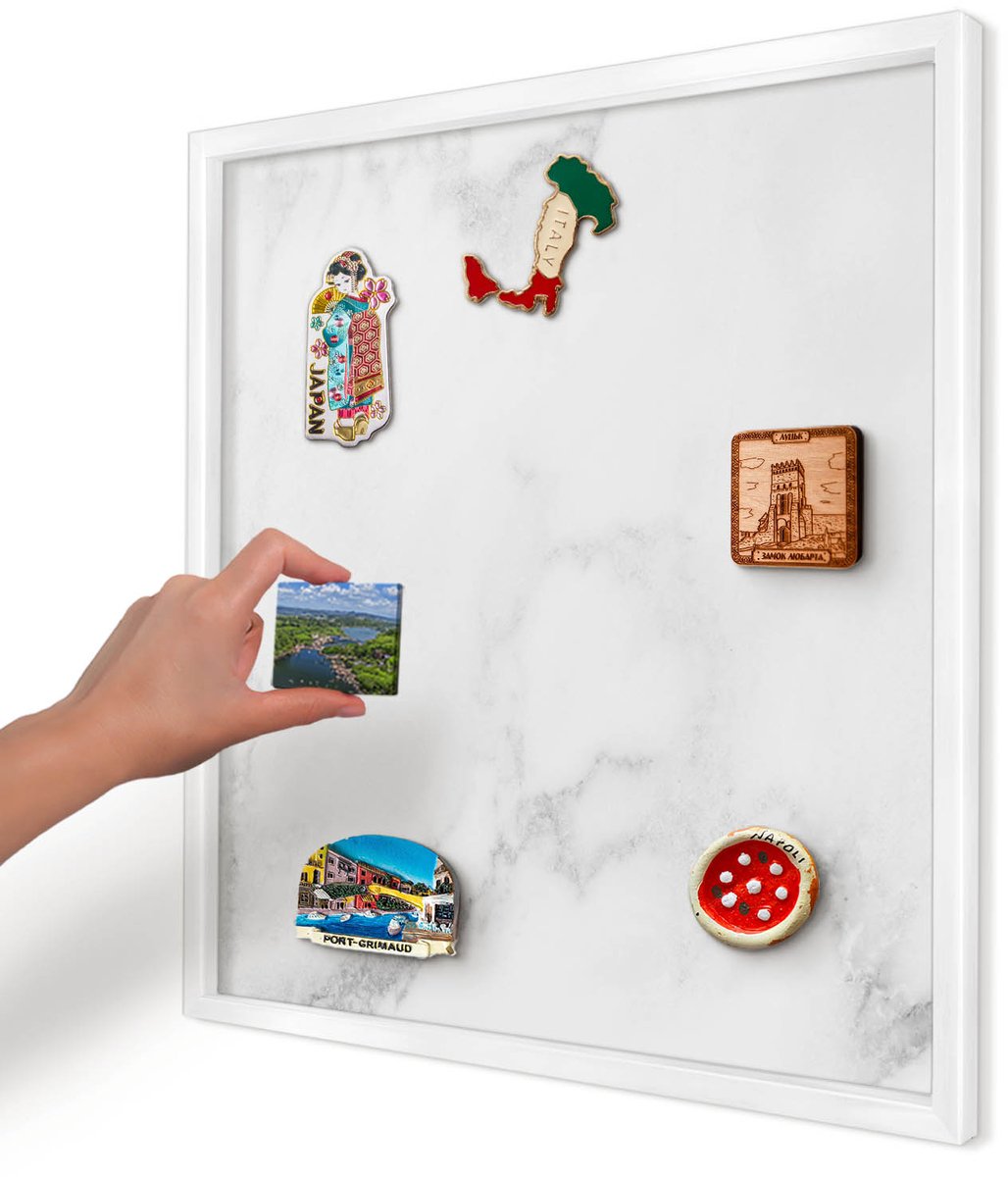 Artprintcave Wit Magneetbord mit Witte Lijst - 50x50 cm - Elegant Marmer Magneet Bord mit Frame - Minimalist Wandbord Magnetisch - Texturen