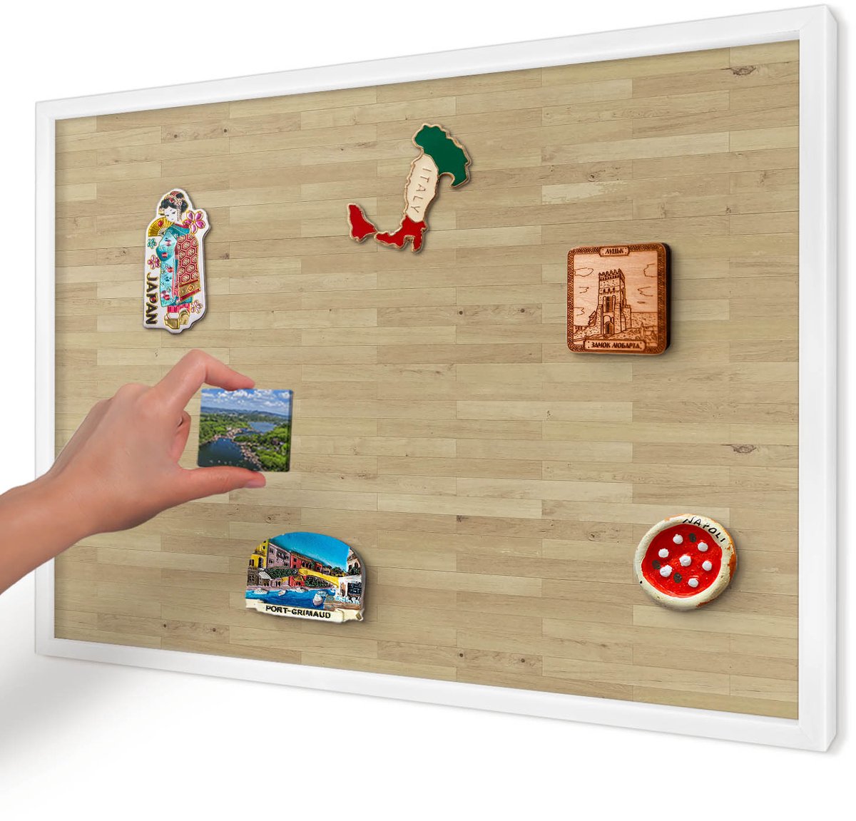 Artprintcave Beige Magneetbord mit Witte Lijst - 60x40 cm - Houtstructuur Magneetbord Voor Foto's - Minimalist Wandbord Magnetisch - Texturen